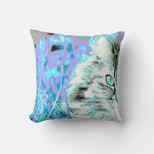 青紫色猫の枕 クッション (正面)