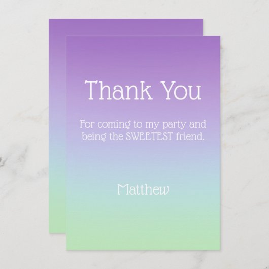 青紫虹色の少年への感謝カード 招待状 (正面/裏面)