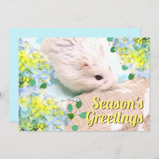 青紫陽花の季節の挨拶ハムスター シーズンカード (正面/裏面)