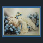 青紫陽花の少女 ポスター<br><div class="desc">1920年代，アールデコ，ルイ・イカルトによるプリント – ブルーアジサイ16x20の女の子ここに示されている。</div>