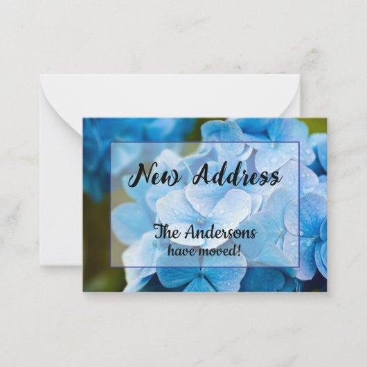 青紫陽花の新住所のお知らせ ノートカード (正面)