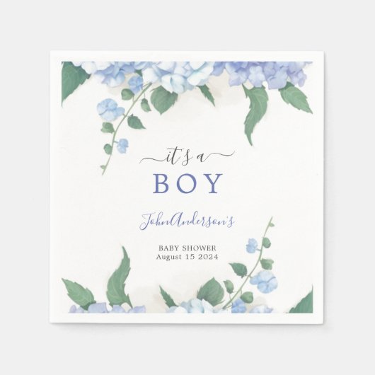 青紫陽花の植物性ベビーシャワー スタンダードカクテルナプキン (正面)