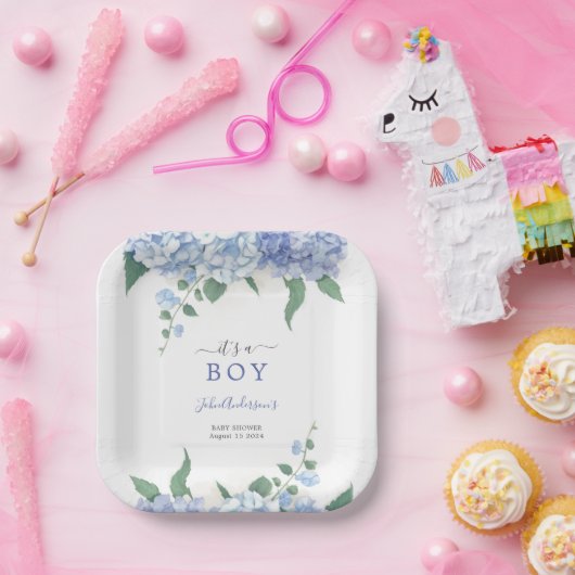 青紫陽花の植物性ベビーシャワー ペーパープレート (パーティー)