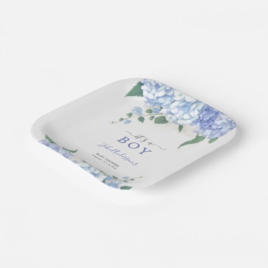 青紫陽花の植物性ベビーシャワー ペーパープレート (傾斜あり)