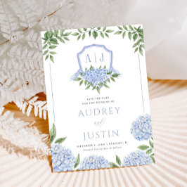 青紫陽花の水彩紋の保存日 招待状