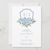 青紫陽花の水彩紋の保存日 招待状 (正面)
