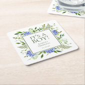 青紫陽花の男の子ベイビーシャワー スクエアペーパーコースター (アングル)