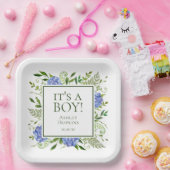 青紫陽花の男の子ベイビーシャワー ペーパープレート (パーティー)