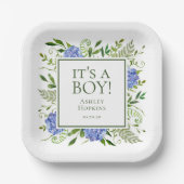 青紫陽花の男の子ベイビーシャワー ペーパープレート (正面)