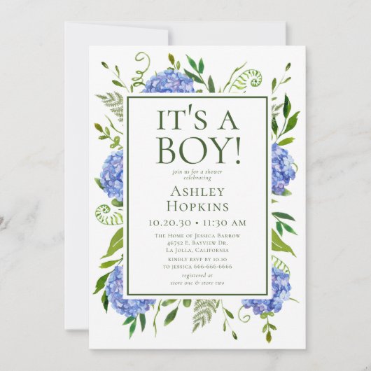 青紫陽花の赤ちゃんシャワー 招待状 (正面)