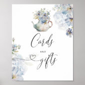 青紫陽花エレガント茶ポットカードとギフト ポスター (正面)