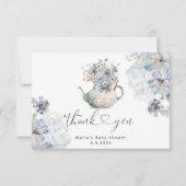 青紫陽花ティーポット赤ちゃん感謝していシャワーあなた カード (正面)