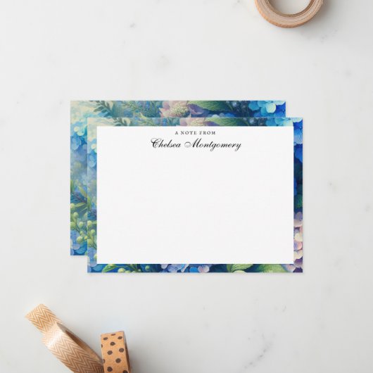 青紫陽花パーソナライズされた名 ノートカード (正面/裏面インサイチュ)