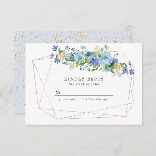 青紫陽花フローラオン金ゴールド幾何学模様 出欠カード (正面/裏面)