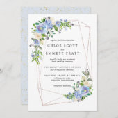 青紫陽花フローラ金ゴールド幾何学模様 招待状 (正面/裏面)