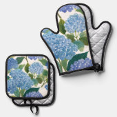 青紫陽花 | 美しいフローラブッシュ 鍋つかみ&鍋敷きセット (正面/裏面)