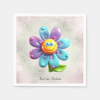 青紫黄色の花のナプキン スタンダードカクテルナプキン