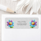 青紫黄色の花の返送先住所ラベル ラベル (インサイチュ)