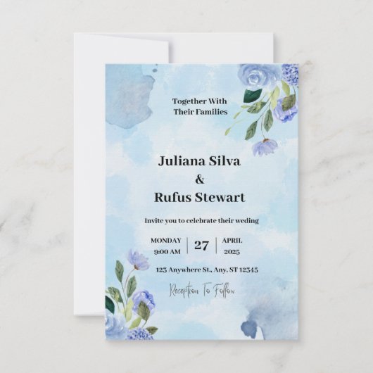 青紫 水彩シンプル ミニマル ウェディング (正面)