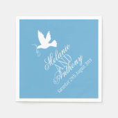 青結婚いハトの一つカスタムの白 スタンダードカクテルナプキン (正面)