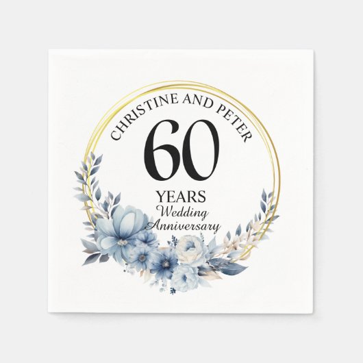 青結婚いフローラのエレガント記念日 スタンダードカクテルナプキン (正面)