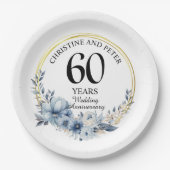 青結婚いフローラのエレガント記念日 ペーパープレート (正面)