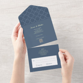 青結婚と格子模様 オールインワン招待状