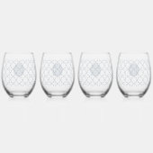 青結婚と格子模様 ステムなしワイングラス (裏面)