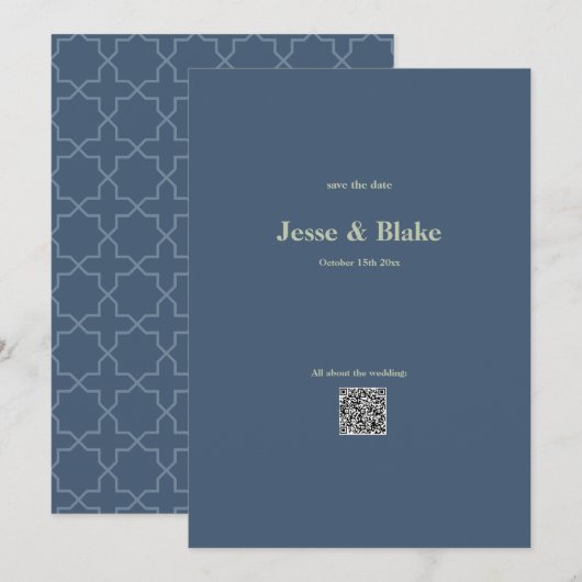 青結婚と格子模様 招待状 (正面/裏面)