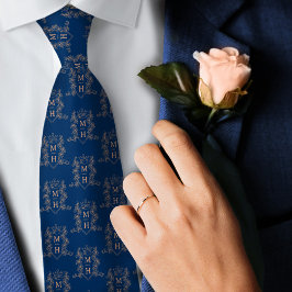 青結婚バラ金ゴールド対モノグラム冠 ネクタイ