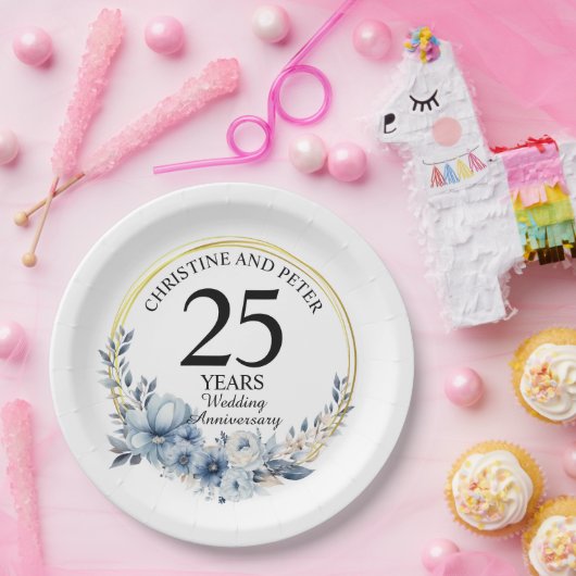 青結婚フローラエレガント記念日 ペーパープレート (パーティー)