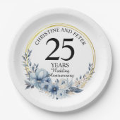 青結婚フローラエレガント記念日 ペーパープレート (正面)