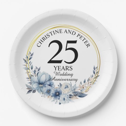 青結婚フローラエレガント記念日 ペーパープレート (正面)