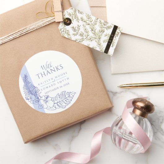 青結婚熱帯スケッチ感謝してい ラウンドシール (ギフト)