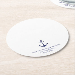 青結婚白航海のいかり ラウンドペーパーコースター