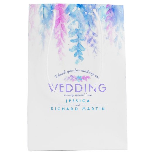 青結婚色のピンクの花感謝していは好き抱き枕 ミディアムペーパーバッグ (正面)