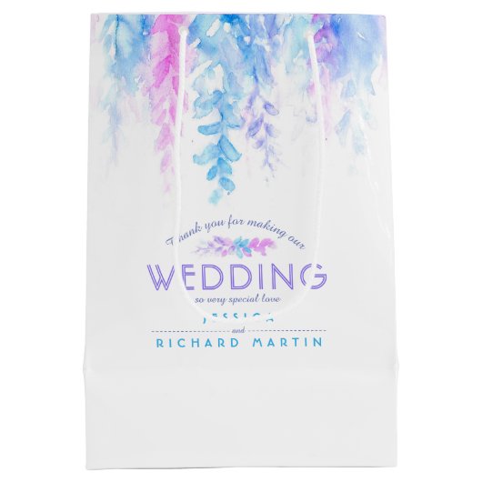 青結婚色のピンクの花感謝していは好き抱き枕 ミディアムペーパーバッグ (裏面)