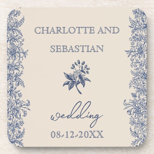 青結婚色の植物縁どヴィンテージ コースター (正面)