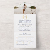 青結婚色の白金ゴールド楕円モノグラ葉ム写真 オールインワン招待状 (内側)