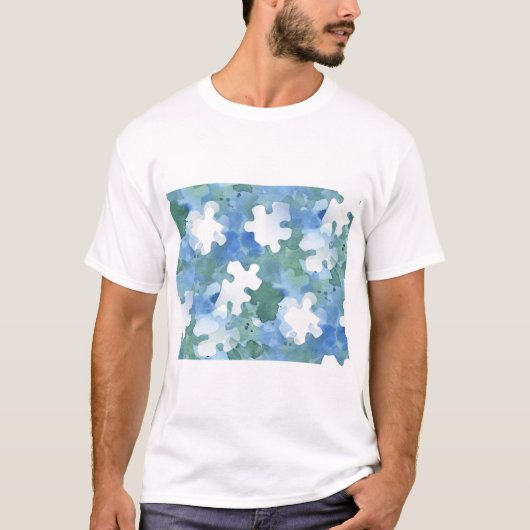 青絵を描と緑のジグソーパズルピース Tシャツ (正面)