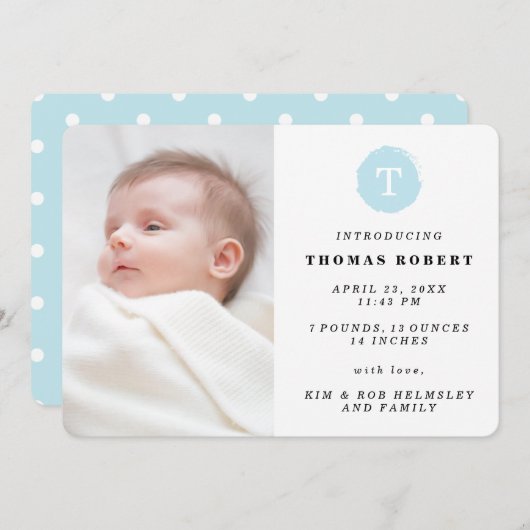 青絵を描モノグラム写真誕生のお知らせ 案内状 (正面/裏面)