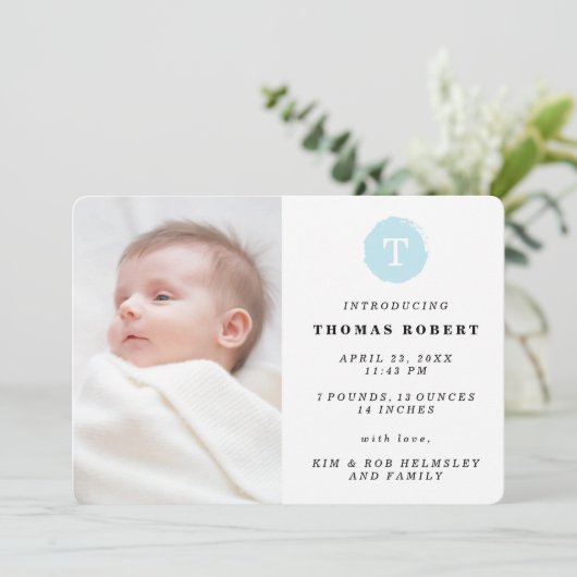 青絵を描モノグラム写真誕生のお知らせ 案内状 (スタンド正面)