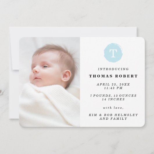 青絵を描モノグラム写真誕生のお知らせ 案内状 (正面)