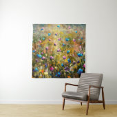  青絵画いピンク色のフルの近くの美しい牧草地 タペストリー (インサイチュ)