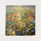  青絵画いピンク色のフルの近くの美しい牧草地 タペストリー (正面)