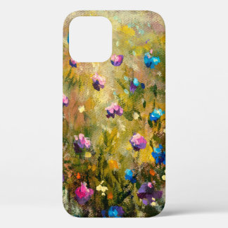 青絵画いピンク色のフルの近くの美しい牧草地 iPhone 12ケース