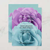 青緑および紫色のバラの結婚式のテンプレート2 招待状 (正面/裏面)