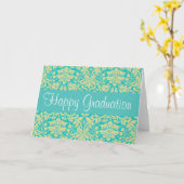 青緑および黄色のダマスク織の卒業カード カード (黄色い花)