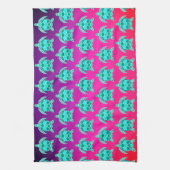 青緑かわいらしターコイズティール(緑がかった色)亀型K キッチンタオル (縦)