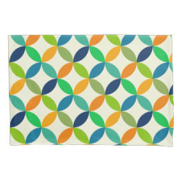 青緑とオレンジに囲まれたミッドセンチュリーサークル 枕カバー